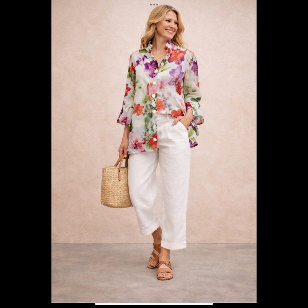 Ali Miles Art To Wear Vibrant Floral Mesh Blouse 2X Colorful Garden Top